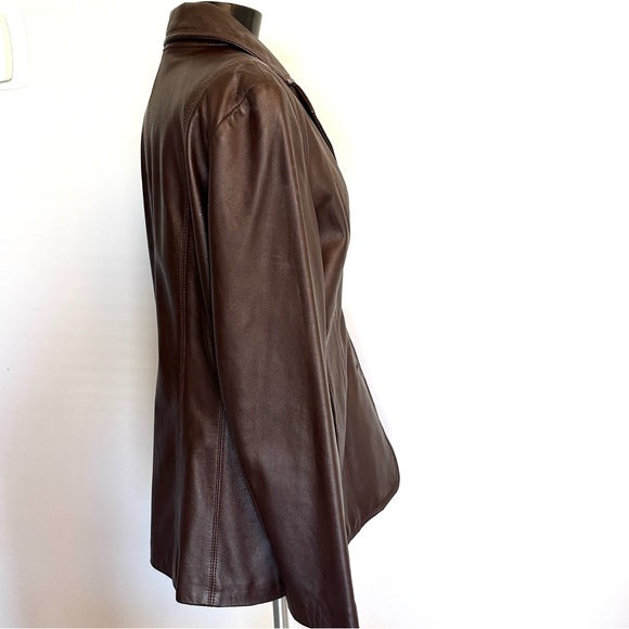 M Julian EUC size L genuine soft brown leather jacket. 3 button front w/ pockets - Picture 3 of 11